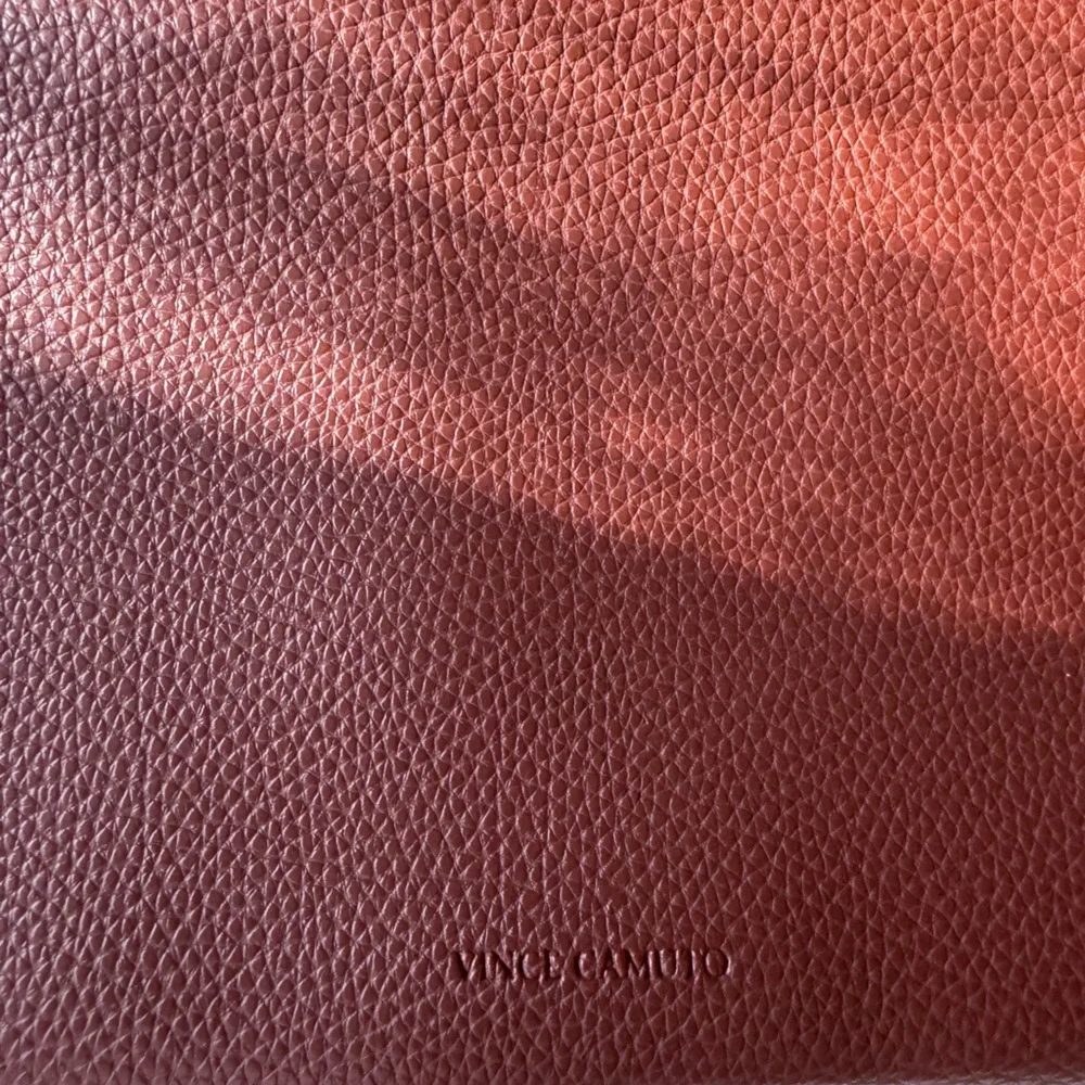 Vince Camuto Luck Tote Shoulder Bag Laptop Tablet Dark Cognac Brown w/ Black